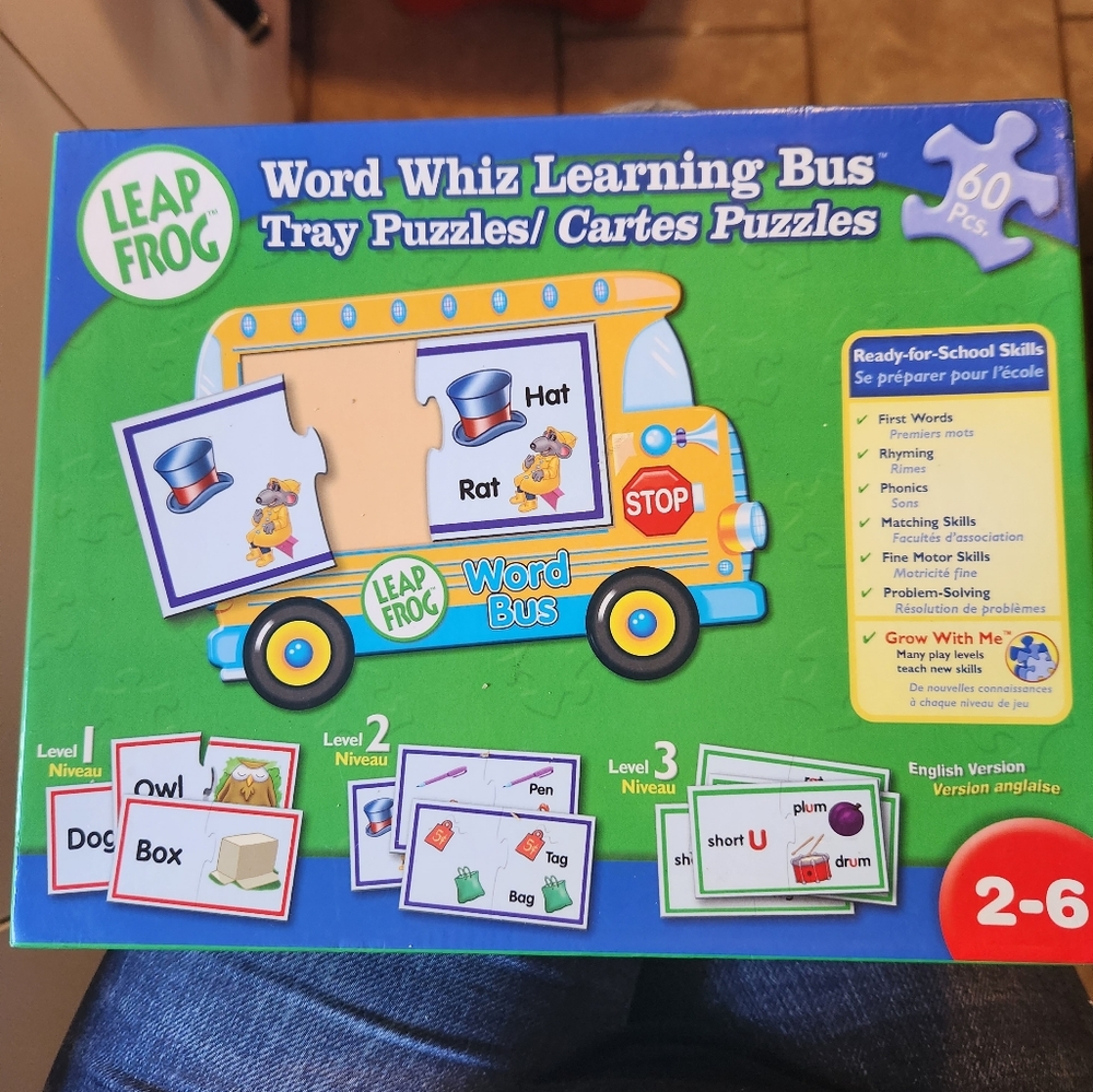 2006 LEAP FROG LANGUAGE WHIZ LEARNING BUS TRAY PUZZLES - NEW - WORD BUS